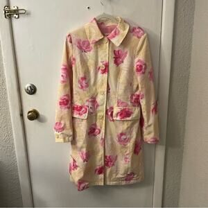 Esprit Rain Coat Trench in Watercolor Yellow/ Pink Floral Print  S Dopamine
